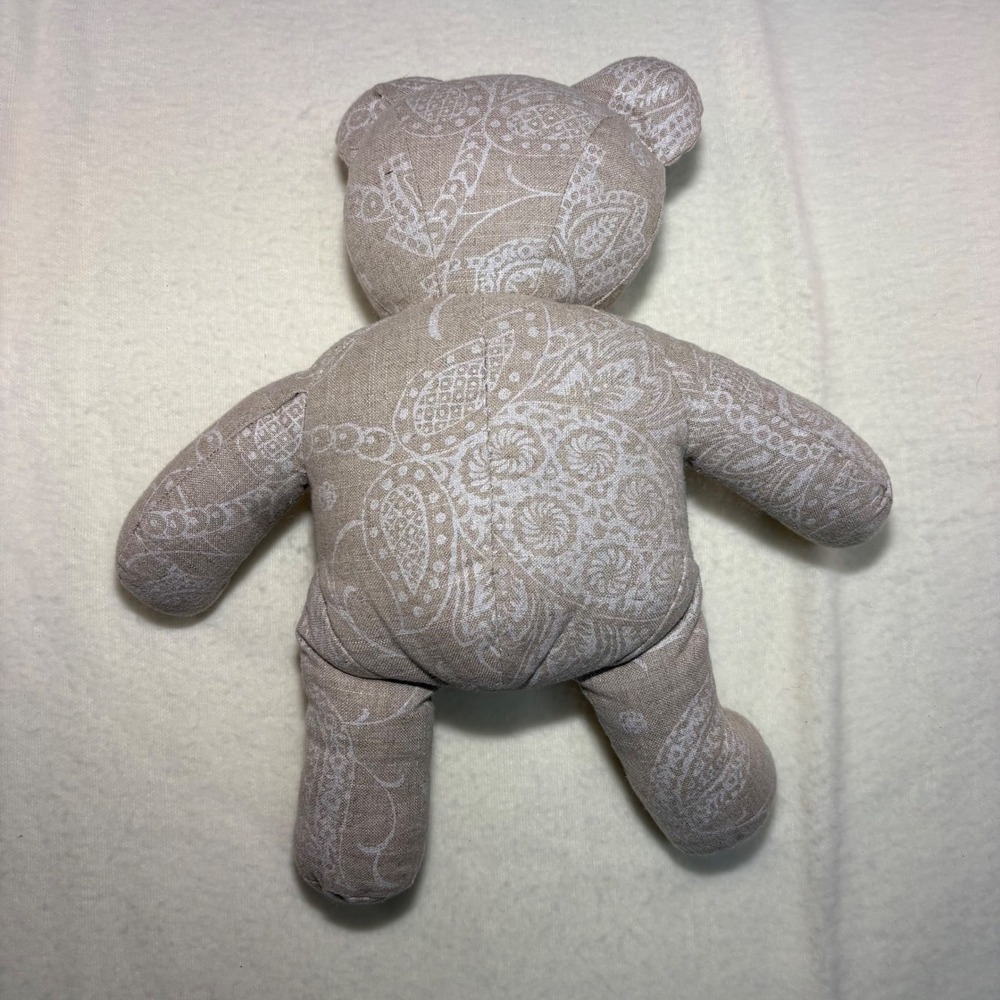 Unbranded Paisley Floral Stuffed Teddy Bear Tan White Linen Style Plush 15" - Picture 2 of 3